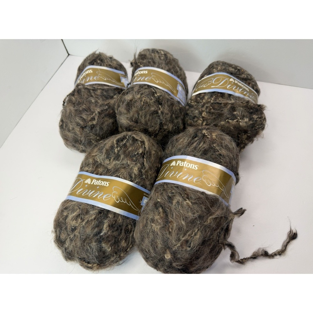 Patons Divine Yarn Deep Earth Brown Bulky acrylic Wool Mohair Blend Lot Of 5